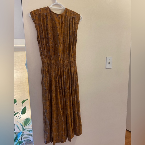 Brown/Gold Sleeveless V-Neck A-Line Button Up Dress - Picture 8 of 8